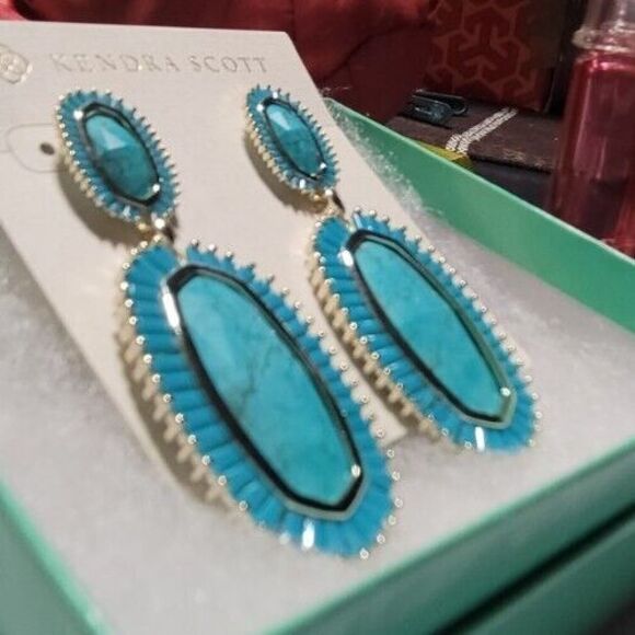 Vintage Kendra Scott Kaki Earrings Turquoise - Picture 7 of 14